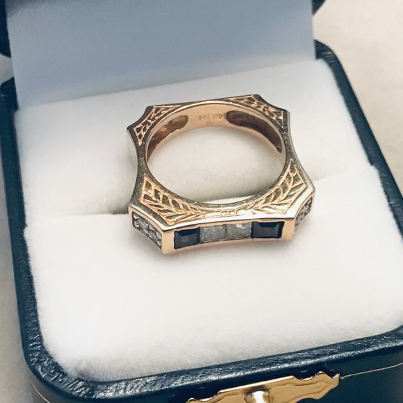 Solid 14K Yellow Gold Diamond & Sapphire Ring - Picture 5 of 16